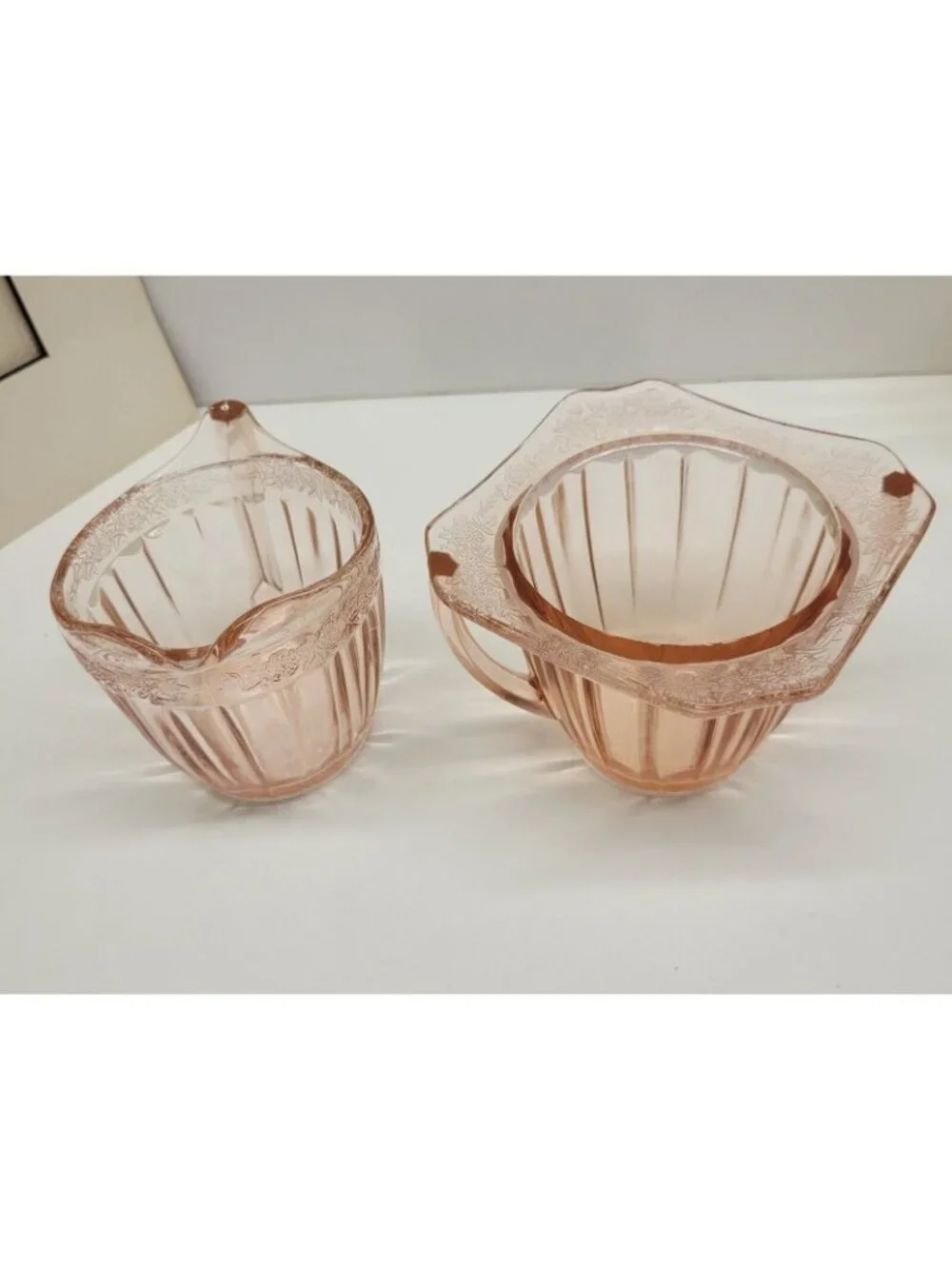 Jeannette Vintage Pink Depression Glass Adam Sugar Bowl & Creamer Set